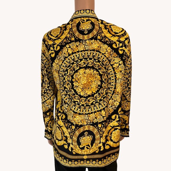 VERSACE BARROCCO SILK TWILL SHIRT IN BLACK + GOLD - Picture 3 of 8